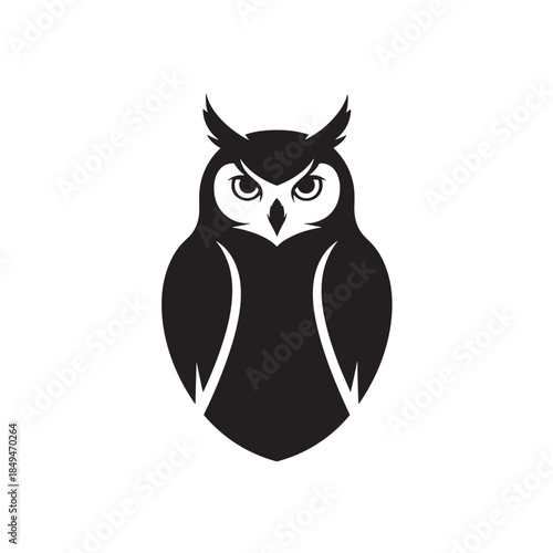 Owl Black and White Stylized Vector Logo Isolated on White Background