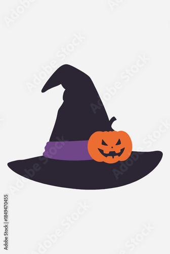 Witch Hat with Pumpkin Icon for Halloween Celebration