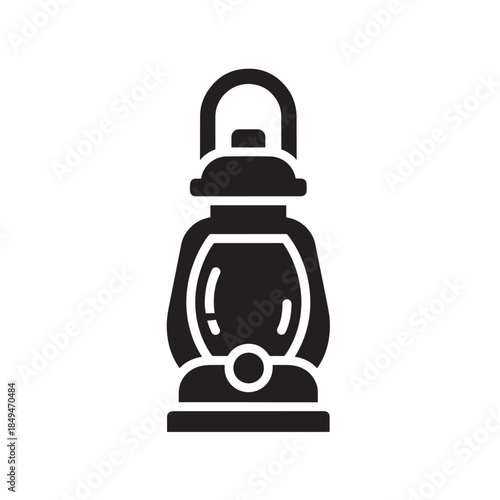 Black Vintage Kerosene Lantern Glyph Icon Isolated on White Background