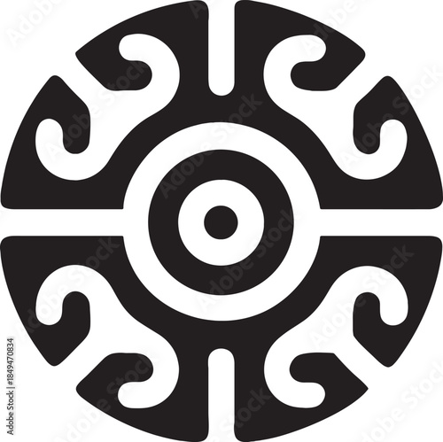 Ancient symbol with concentric circles and swirling patterns
