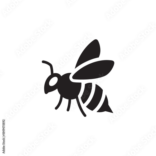 Black Bee Icon Flying Isolated on White Background