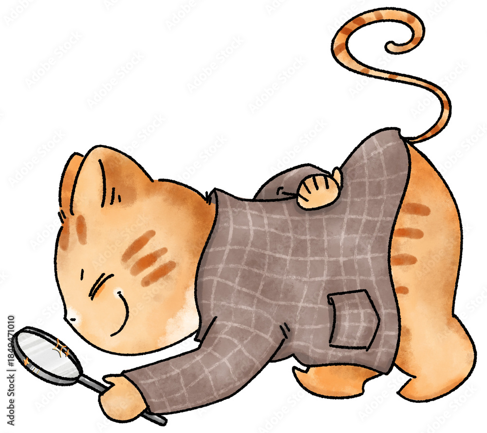 Obraz premium Cute Detective Kitty Graphics – Cartoon Cat Poses & Fun Mystery Items