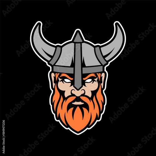 Viking helmet and bearded face on a black background.minimalist concept