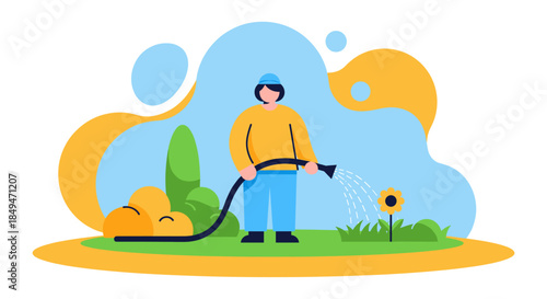 Man Using Vacuum Cleaner Outdoors.