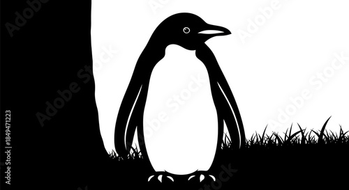 Monochrome Penguin Illustration - A Striking Black and White Portrait.