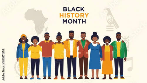 Diverse group of people standing together celebrating black history month with arms around