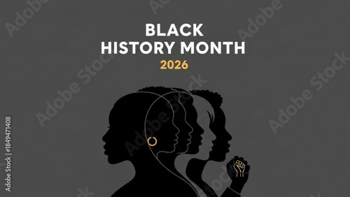 Black history month 2026 celebration with diverse silhouettes of people