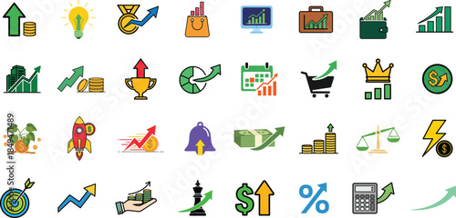 Collection of colorful icons representing various objects and symbols