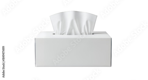 A single tissue pulled out from a realistic tissue box with soft paper texture on a bright clean surface, isolated on transparent background