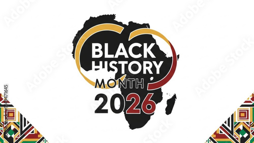 Black history month 2026 celebration with african continent and traditional kente cloth patterns