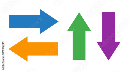 Multicolored arrows pointing in different directions on a white background