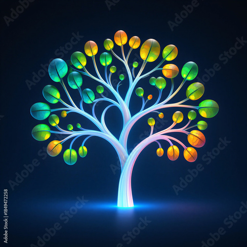 Colorful digital tree with glowing branches and leaves