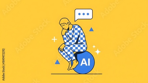 Man contemplating artificial intelligence and its possibilities, with a thought bubble above.