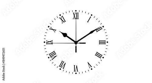 Simple clock face with roman numerals, isolated on transparent background