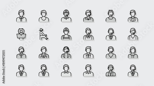 Diverse professional avatars with headsets and formal attire icon person
