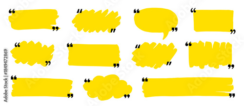 Text box frame set with quotation mark. Hand drawn marker brush stroke text speech message frame background. Quotation mark dialog speech, square, chat banner design template. Vector illustration