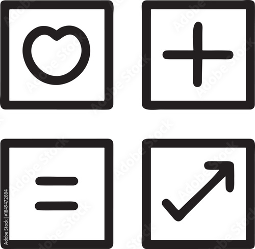Simple mathematical and logical symbols in square boxes