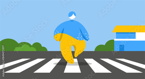 Person Crossing Road at Pedestrian Crossing.