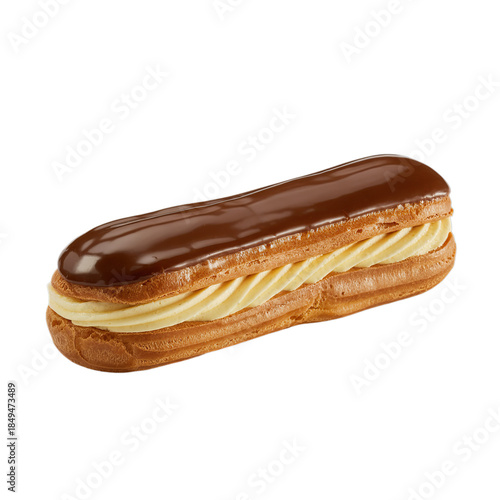 French eclair pastry isolated on white background