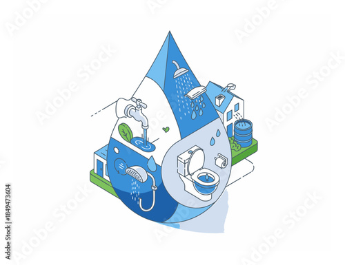 Water Conservation Drop Isometric Vector Illustration