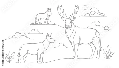Minimalist Wildlife Protection Line Art Illustration