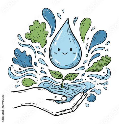Hand-Drawn Water Conservation Drop Vector Illustration