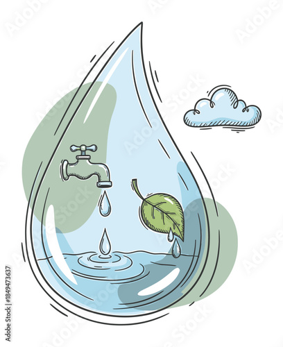 Hand-Drawn Water Conservation Drop Vector Illustration