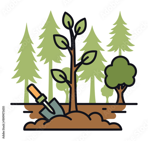 Tree Planting Forest Vector Icon Design