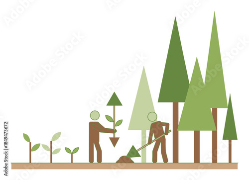 Minimalist Tree Planting Forest Vector Illustration