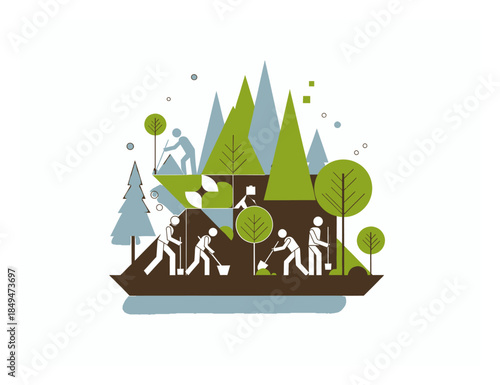Geometric Tree Planting Forest Vector Illustration