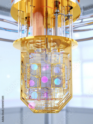 Quantum computer hardware with gold and glass components