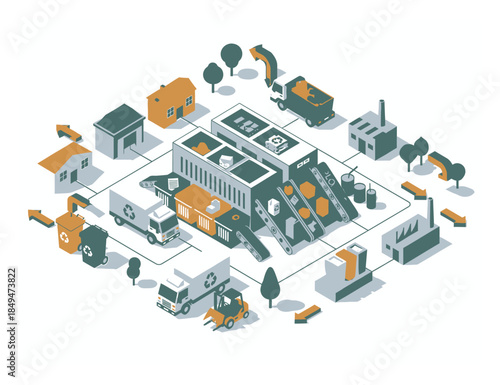 Recycling Waste Management Isometric Vector Illustration