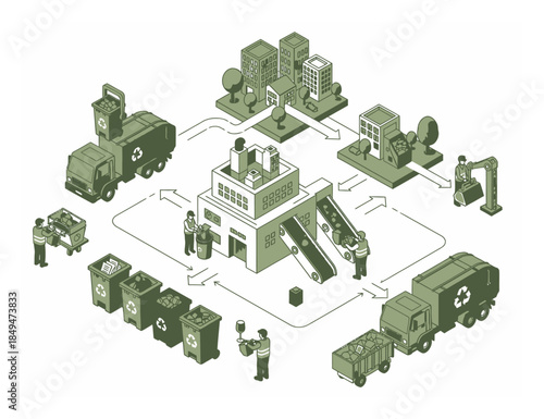 Recycling Waste Management Isometric Vector Illustration