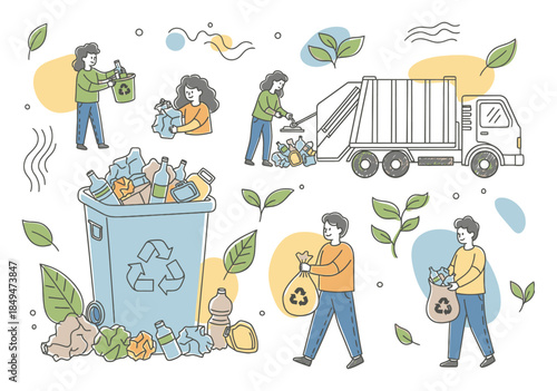 Hand-Drawn Recycling Waste Management Vector Illustration