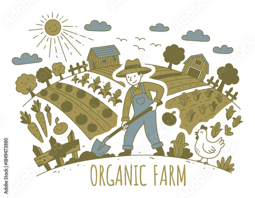 Hand-Drawn Organic Farming Vector Illustration