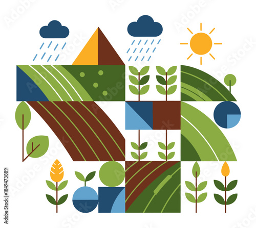 Geometric Organic Farming Vector Illustration