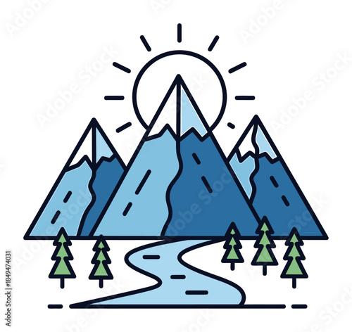 Scenic Mountain Landscape Icon Design
