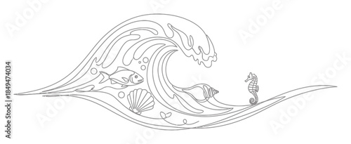 Ocean Wave Minimalist Line Art Illustration