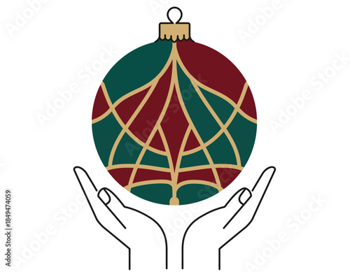 Hands holding Christmas ornament ball decoration