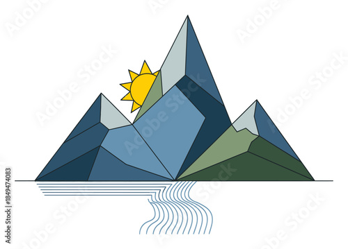 Geometric Mountain Landscape Vector Illustration