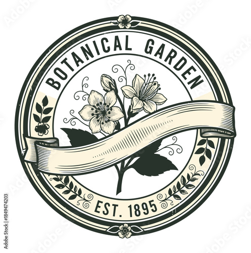 Vintage Floral Badge Vector Design
