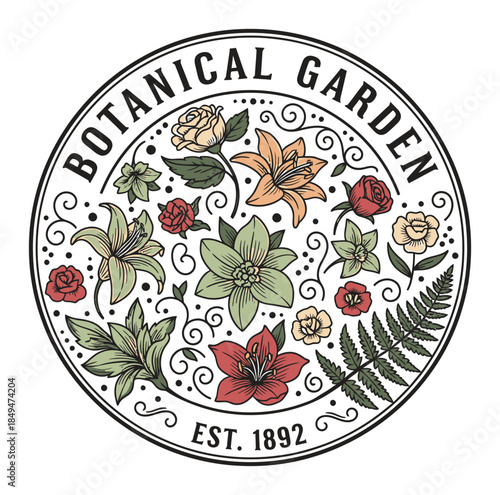 Vintage Floral Badge Vector Design