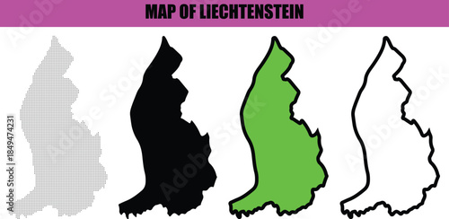Silhouette line art map of Liechtenstein, minimalist dotted style, vector illustration, isolated on white, modern design, perfect for digital artwork, geography projects, and print materials