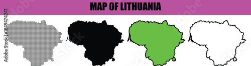 Artistic dotted line art of Lithuania map, black silhouette vector, abstract minimalist design, isolated element, ideal for educational posters, backgrounds, and decorative illustrations