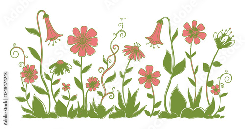 Whimsical Hand-Drawn Flower Botanical Garden Vector Illustration