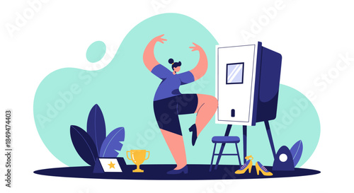 Woman Dancing in Front of Canvas.