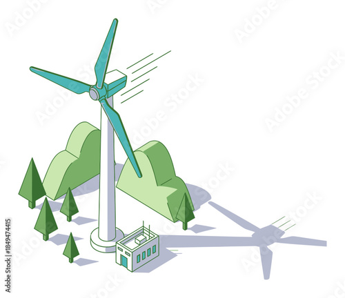 Isometric Wind Turbine Vector Illustration - Clean Energy Concept