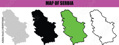 Silhouette line art map of Serbia, minimalist dotted style, vector illustration, isolated on white, modern design, perfect for digital artwork, geography projects, and print materials