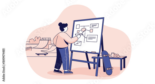 Woman Creating Mind Map on Whiteboard.