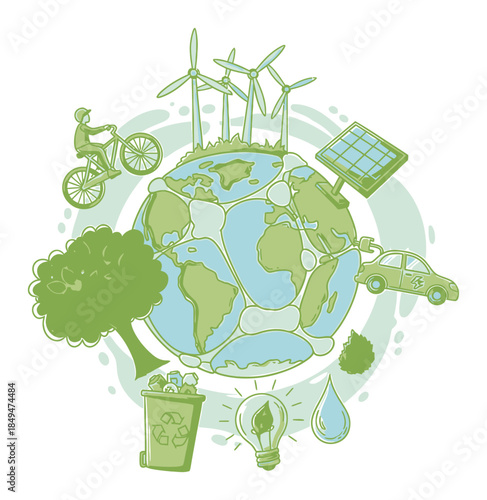 Hand-Drawn Carbon Footprint Reduction Vector Illustration